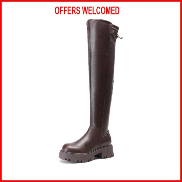 Shoes - Women's Platform Over The Knee Boots Lug Sole Chunky Heels Thigh High